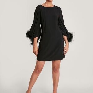 Elegant Black Feather-Trim Dress